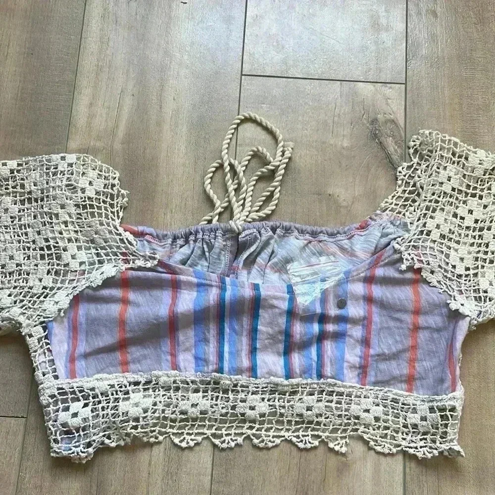 NEW Free People Aruba Crochet Multicolor Striped Crop Top Sz S Style #OB1522759